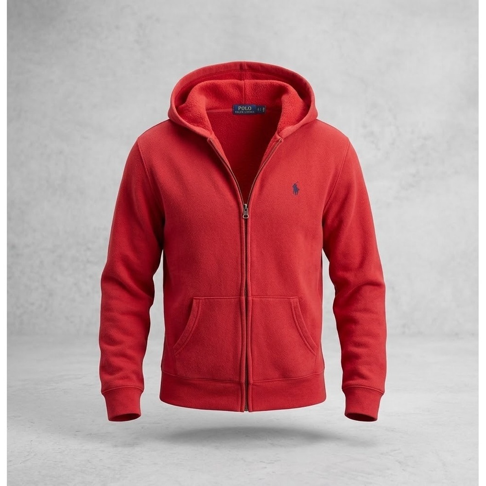 Polo Ralph Lauren Boy's Red w Blue Pony Full Zip Hoodie. Size L (18-20)